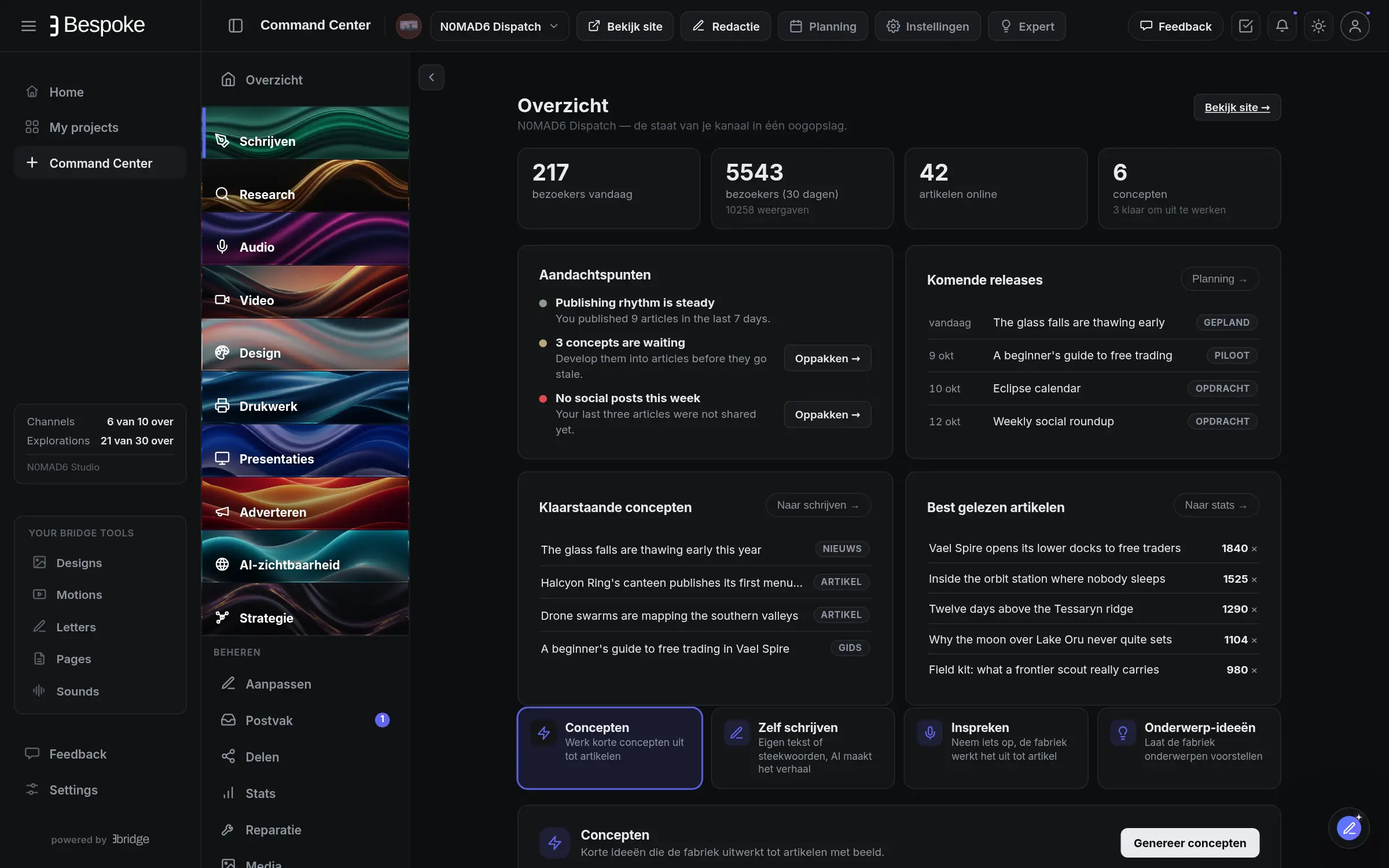 Bespoke Command Center with the N0MAD6 demo channels